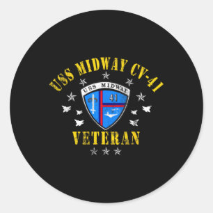 Uss Midway Cv 41 Aircraft Carrier Veteran Usa Flag Classic Round Sticker