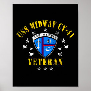 Uss Midway Cv 41 Aircraft Carrier Veteran Usa Flag Poster