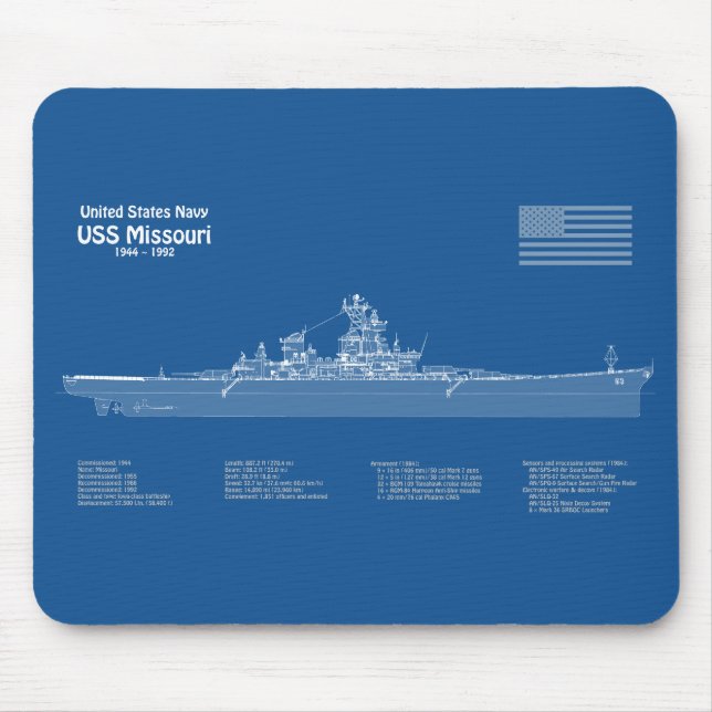 USS Missouri - Ship Blueprint Plans ABD Mouse Pad (Front)