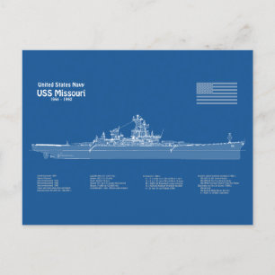 USS Missouri - Ship Blueprint Plans ABD Postcard