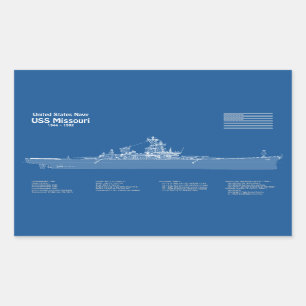 USS Missouri - Ship Blueprint Plans ABD Rectangular Sticker