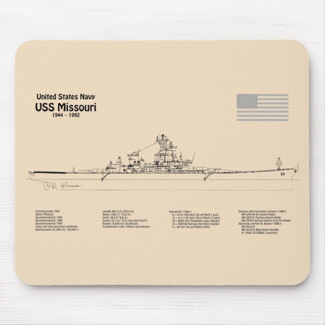 USS Missouri - Ship Blueprint Plans SD Mouse Pad (Front)