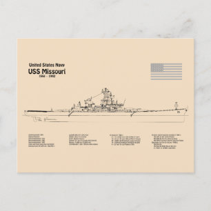 USS Missouri - Ship Blueprint Plans SD Postcard