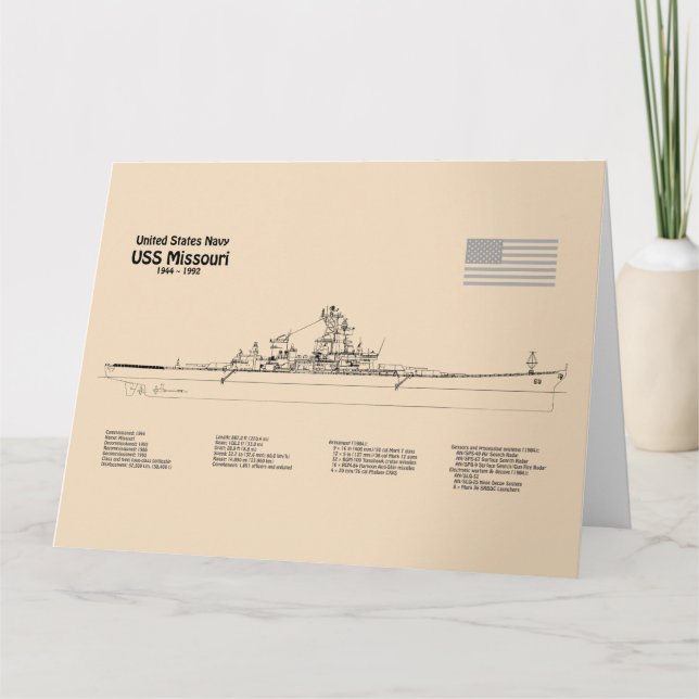 USS Missouri - Ship Blueprint Plans SD Thank You Card (Front)