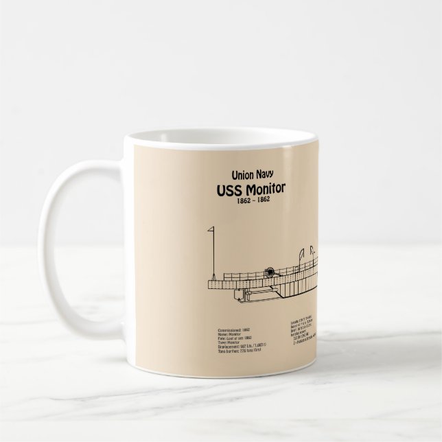 USS Monitor - Ship Blueprint Plans SD Coffee Mug (Left)