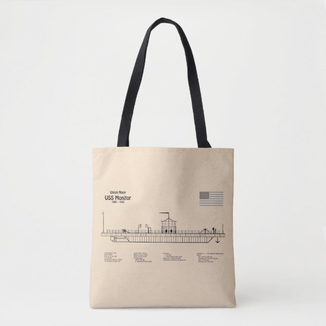 USS Monitor - Ship Blueprint Plans SD Tote Bag (Front)