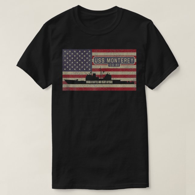 USS Monterey CG61 Cruiser Ship USA American Flag Z T-Shirt (Design Front)
