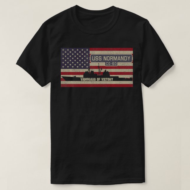 USS Normandy CG60 Cruiser Ship USA American Flag P T-Shirt (Design Front)