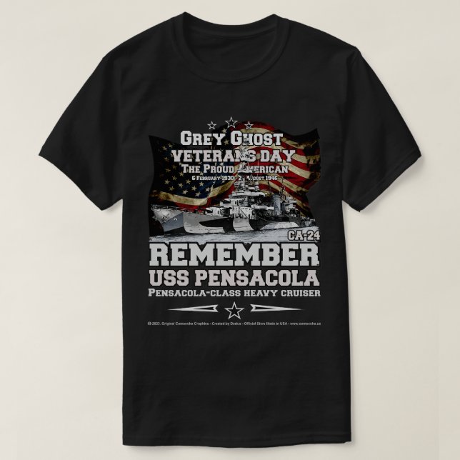 USS Pensacola CA24 Heavy cruiser T-Shirt (Design Front)