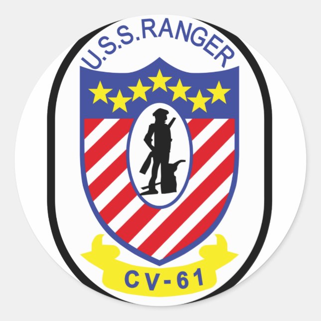 USS Ranger (CV-61) Classic Round Sticker (Front)
