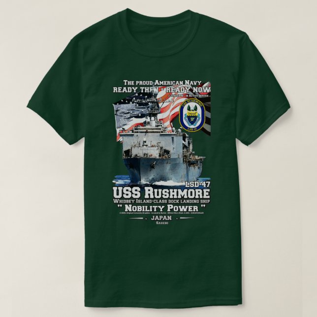 USS Rushmore LSD47 Navy Ship T-Shirt (Design Front)