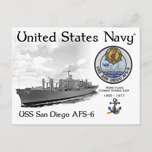 USS SAN DIEGO AFS-6  COMBAT STORES SHIP      POSTCARD (Front)