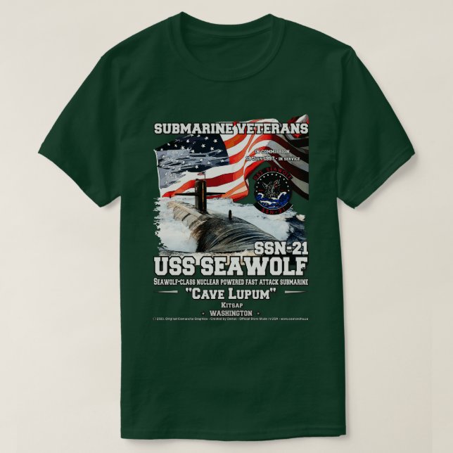 USS Seawolf SSN21 Attack Submarine T-Shirt (Design Front)