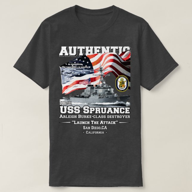 USS Spruance DDG111 Destroyer Veterans T-Shirt (Design Front)