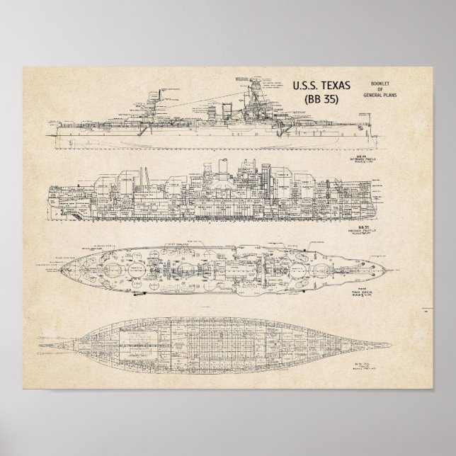 USS TEXAS Blueprint Poster (Front)