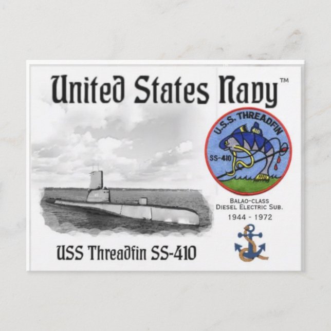 USS THREADFIN SS-410 SUB    - -Postcard  Postcard (Front)