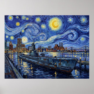 USS Torsk Baltimore Submarine Starry Night Poster