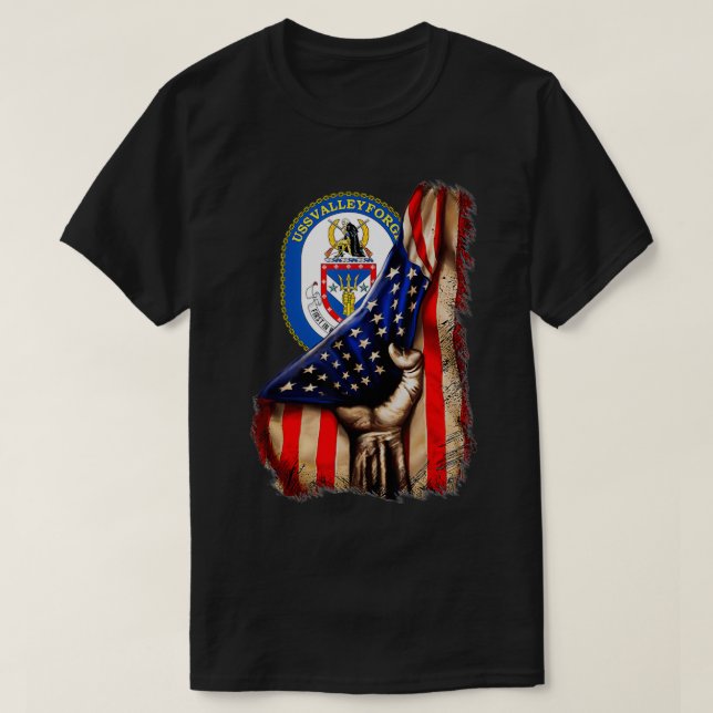 USS Valley Forge CG50 American Flag  T-Shirt (Design Front)