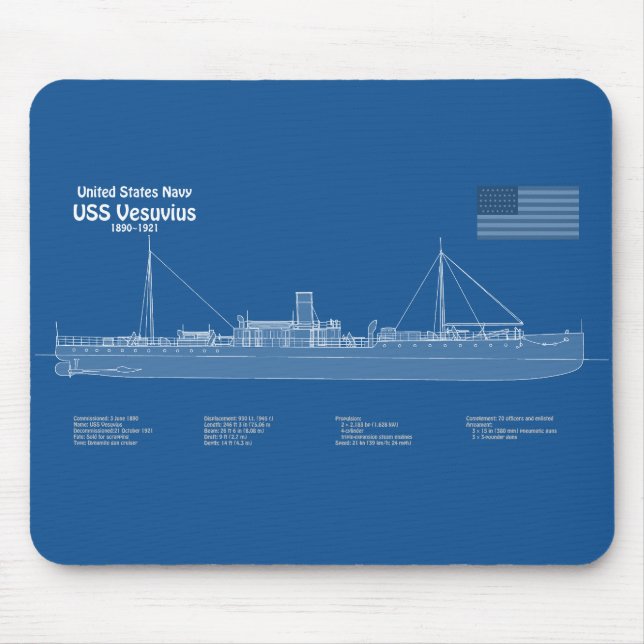 USS Vesuvius - Ship Blueprint Plans ABD Mouse Pad (Front)