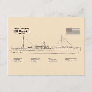USS Vesuvius - Ship Blueprint Plans SD Postcard
