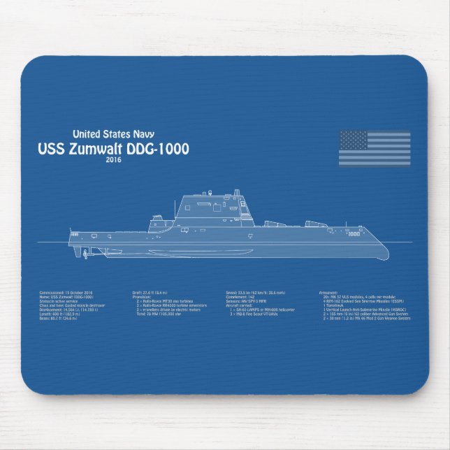 USS Zumwalt - Ship Blueprint Plans ABD Mouse Pad (Front)
