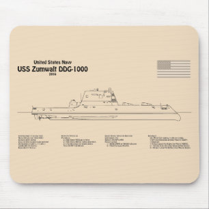 USS Zumwalt - Ship Blueprint Plans SD Mouse Pad