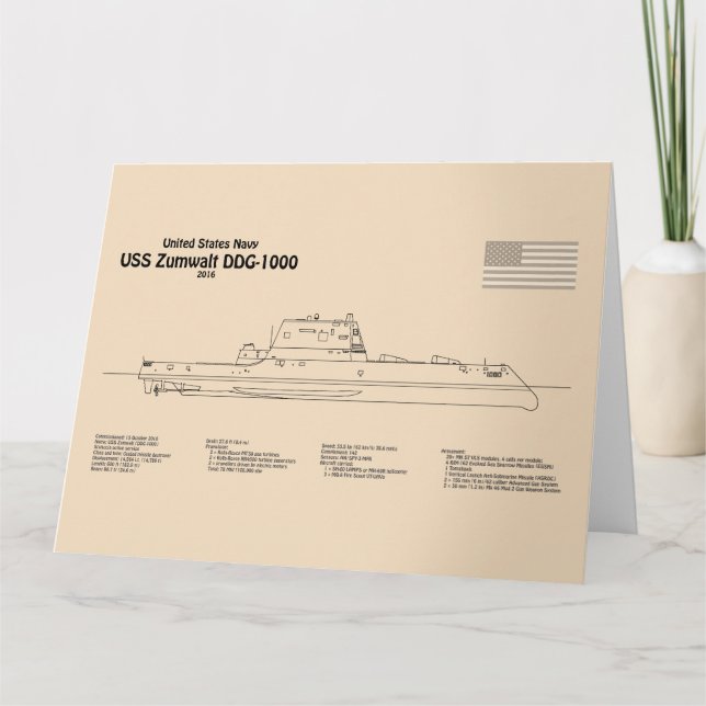 USS Zumwalt - Ship Blueprint Plans SD Thank You Card (Front)