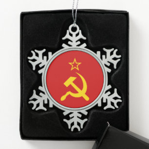 USSR Flag - Soviet Union Flag Snowflake Pewter Christmas Ornament