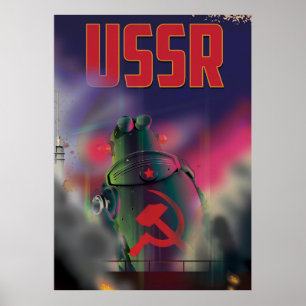 USSR soviet russia cartoon travel poster art.