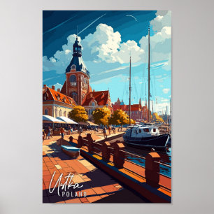 Ustka Poland Art vintage travel illustration Poster