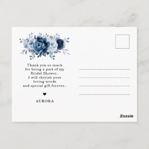 usty Blue Slate Navy Bridal Shower Thank you   Postcard