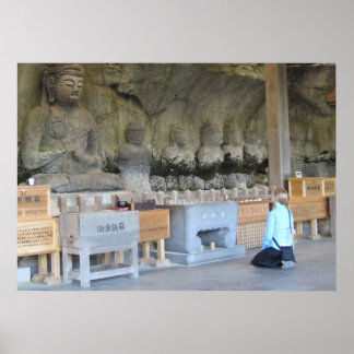 Usuki Stone Buddhas with visitor Poster