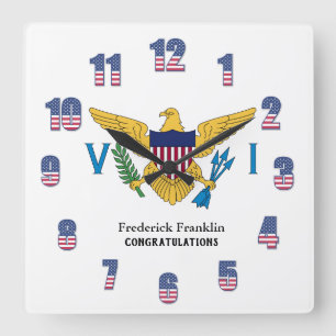 USVI American Paradise Caribbean Flag Personalise Square Wall Clock