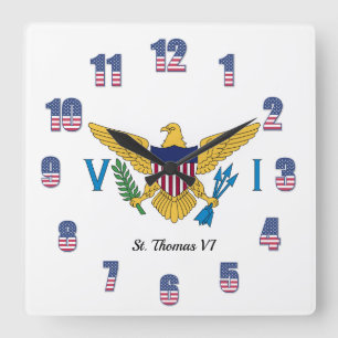 USVI American Paradise Caribbean Flag Square Wall Clock