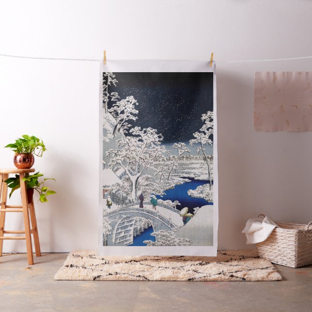 Utagawa Hiroshige - Drum Bridge at Meguro Fabric (In Situ)