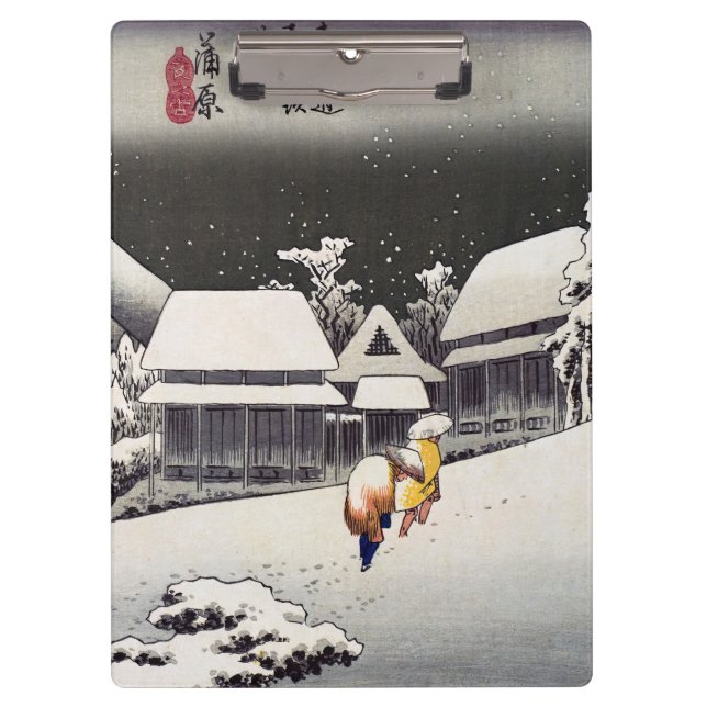 Utagawa Hiroshige - Evening Snow at Kanbara Clipboard (Front)