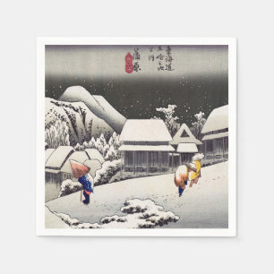 Utagawa Hiroshige - Evening Snow at Kanbara Napkin