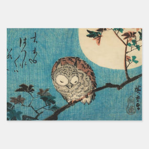 Utagawa Hiroshige - Horned Owl on Maple Branch Wrapping Paper Sheet