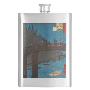 Utagawa Hiroshige - Kyoto Bridge by Moonlight Hip Flask