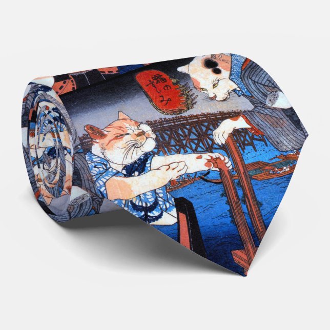 Utagawa Kuniyoshi, "Two Cats" Tie (Rolled)