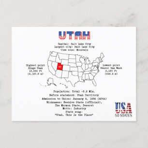 Utah American state on a map and useful info Holiday Postcard