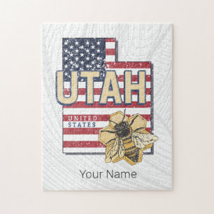 Utah Bee United States Retro Map Vintage USA Jigsaw Puzzle