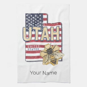 Utah Bee United States Retro Map Vintage USA Tea Towel