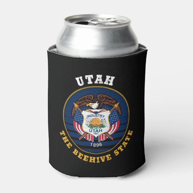 UTAH BEEHIVE STATE FLAG  CAN COOLER (Can Front)