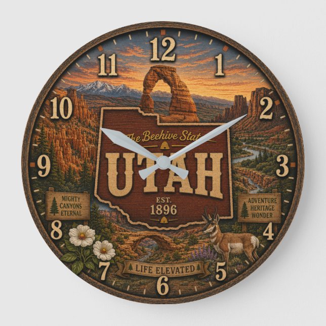 Utah Beehive State National Park Rustic Gift  Large Clock (Front)