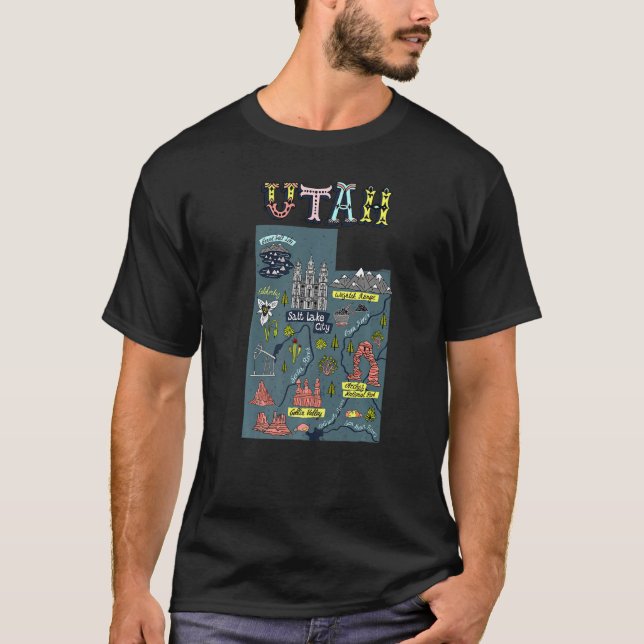 Utah Beehive State National Parks Mighty 5 Map T-Shirt (Front)