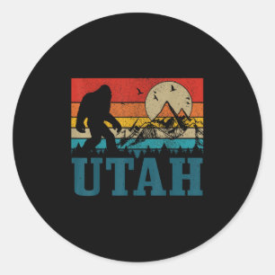 Utah Bigfoot Vintage Mountains Hiking Camping Hunt Classic Round Sticker