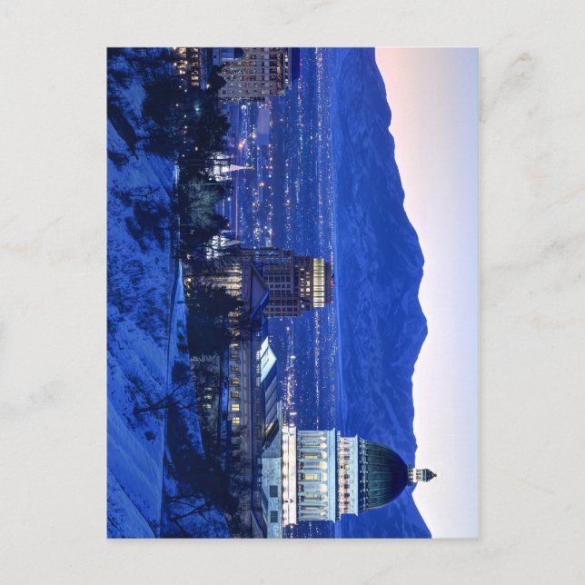Utah Capitol And Oquirrh Mountains Winter Sunset Postcard (Front)