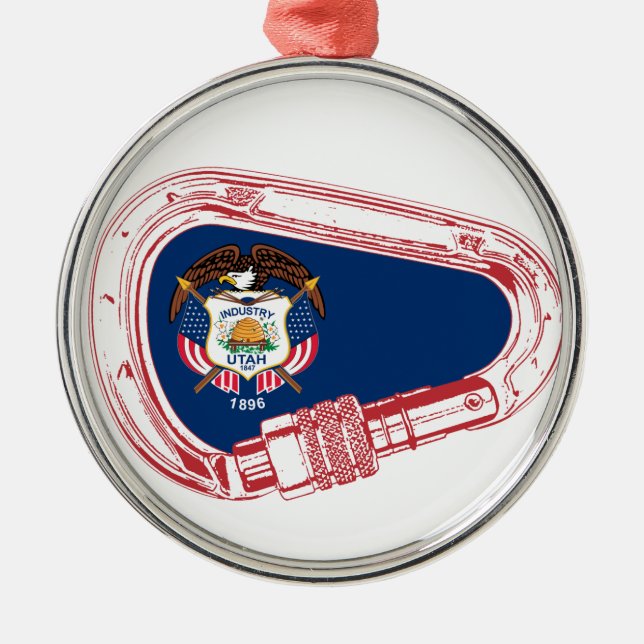 Utah Flag Climbing Carabiner Metal Ornament (Front)