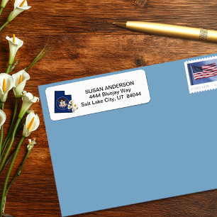 Utah Flag with State Flower Sego Lily Custom Return Address Label